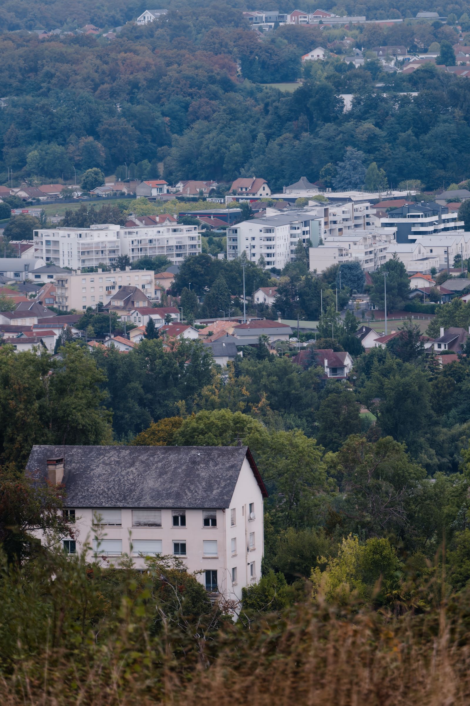 Maison traditionnelle au toit d'ardoise dominant les toits de Pau