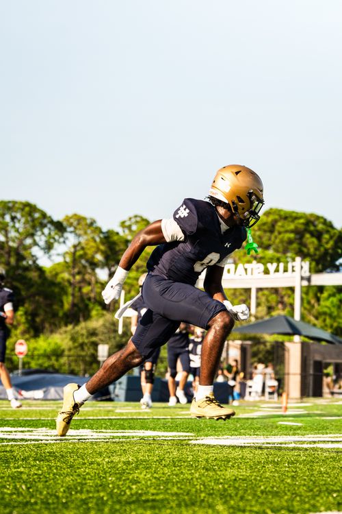 Free Football player running on a field during a bright day outdoors. Stock Photo