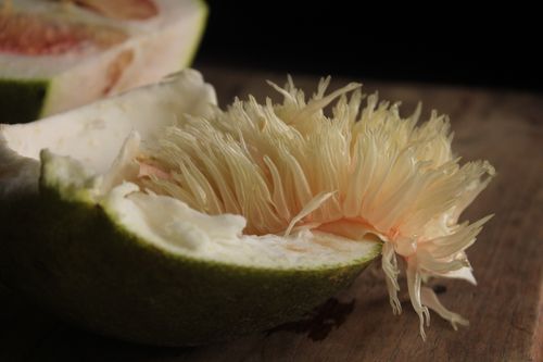 Free Detailed close-up of a ripe pomelo fruit showing its juicy segments and peel. Stock Photo