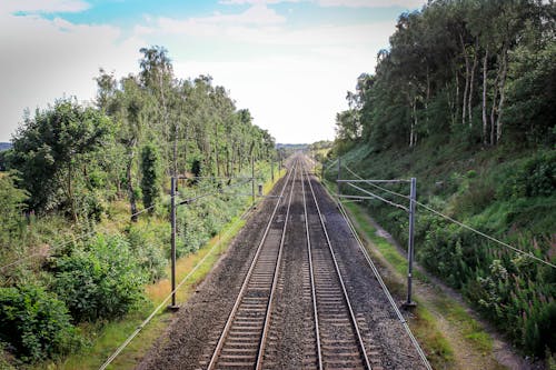 Бесплатное стоковое фото с железная дорога, зеленый, проселочная дорога