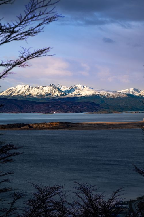 Free Breathtaking view of the Andes Mountains with snow caps over the Beagle Channel near Ushuaia. Stock Photo