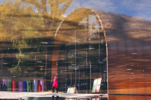 Free Abstract urban scene with reflection creating an artistic illusion. Stock Photo