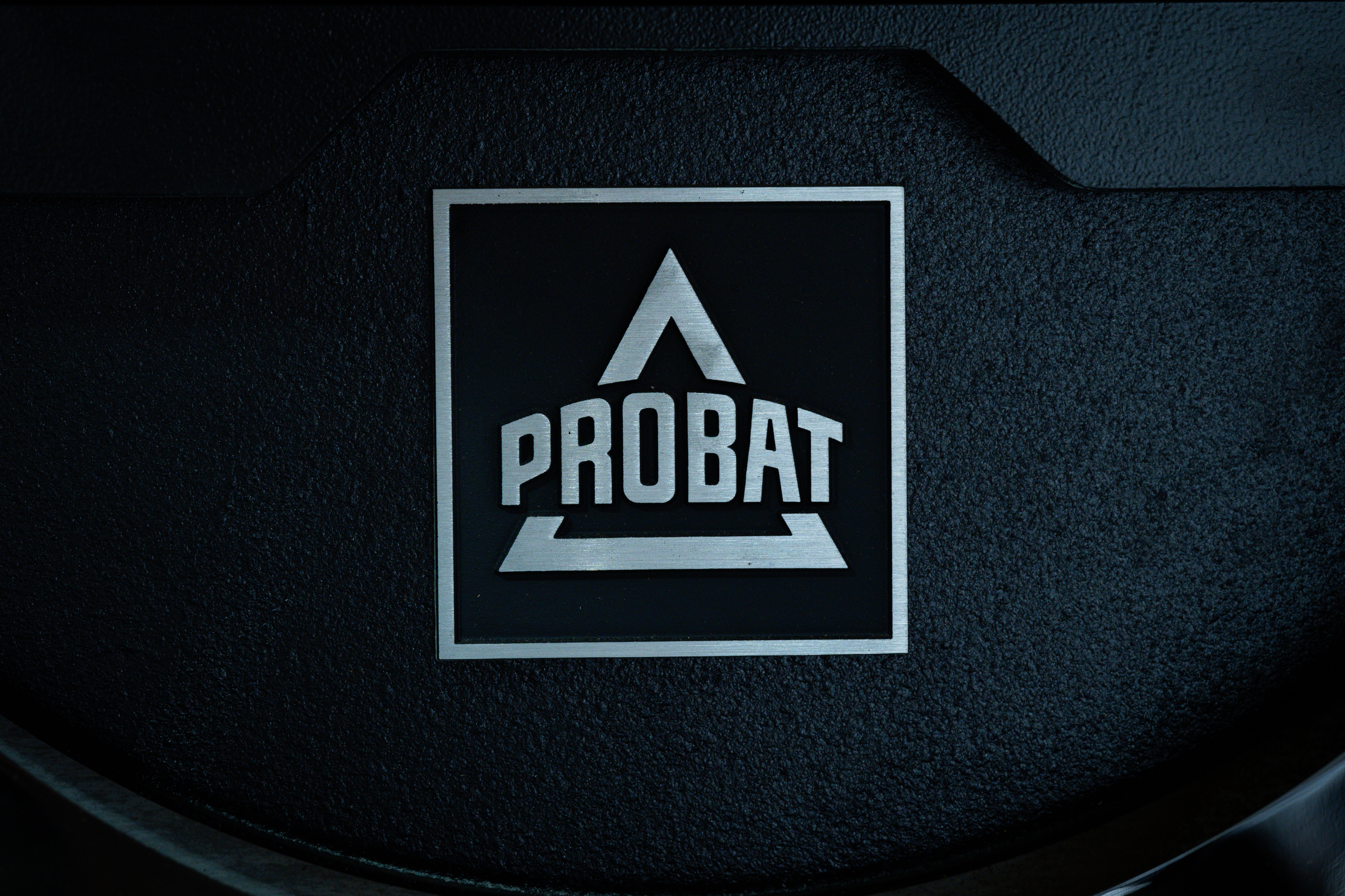 Close-up of the Probat logo on a coffee roaster in Osnabrück, Germany.