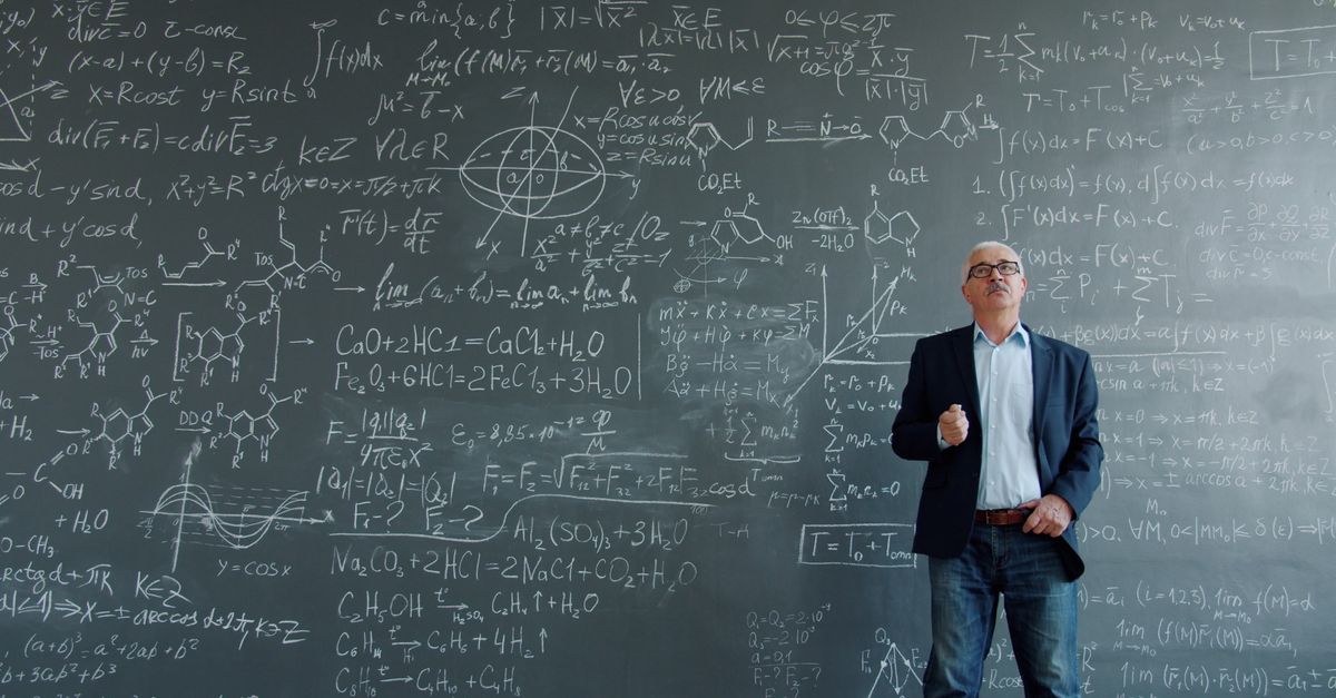physicists debating research conference chalkboard equations
