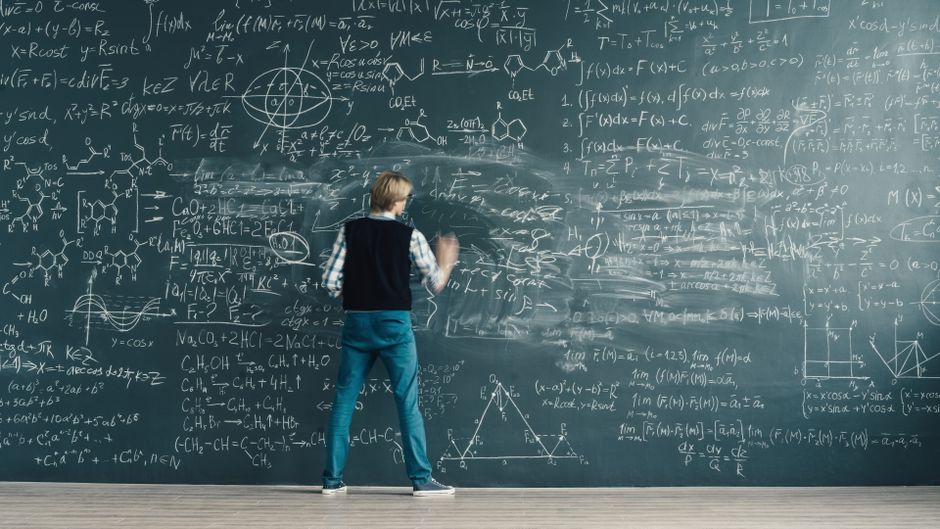 Scientist solving intricate equations on a large blackboard, emphasizing mathematical complexity. Scientist solving intricate equations on a large blackboard, emphasizing mathematical complexity.