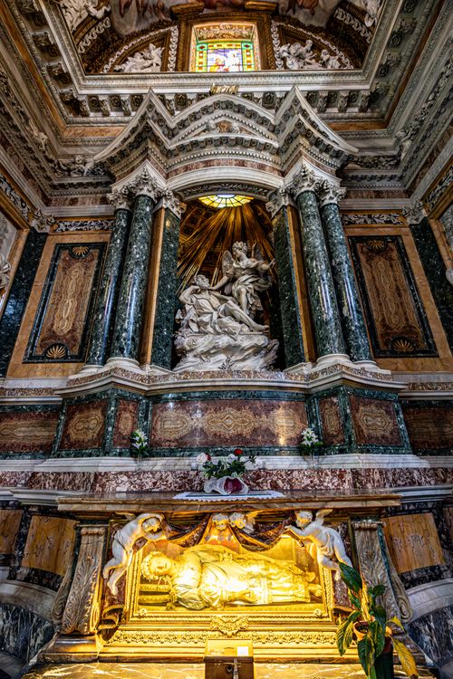 Free Stunning view of ornate Baroque artwork and architecture in a historic Roman church, Italy. Stock Photo