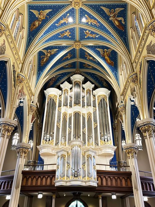 Free Interior view of the grand organ in the Basilica of the Sacred Heart, Notre Dame, Indiana. Stock Photo
