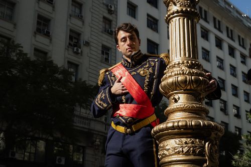 Free Man in traditional military attire in Buenos Aires, Argentina. Stock Photo
