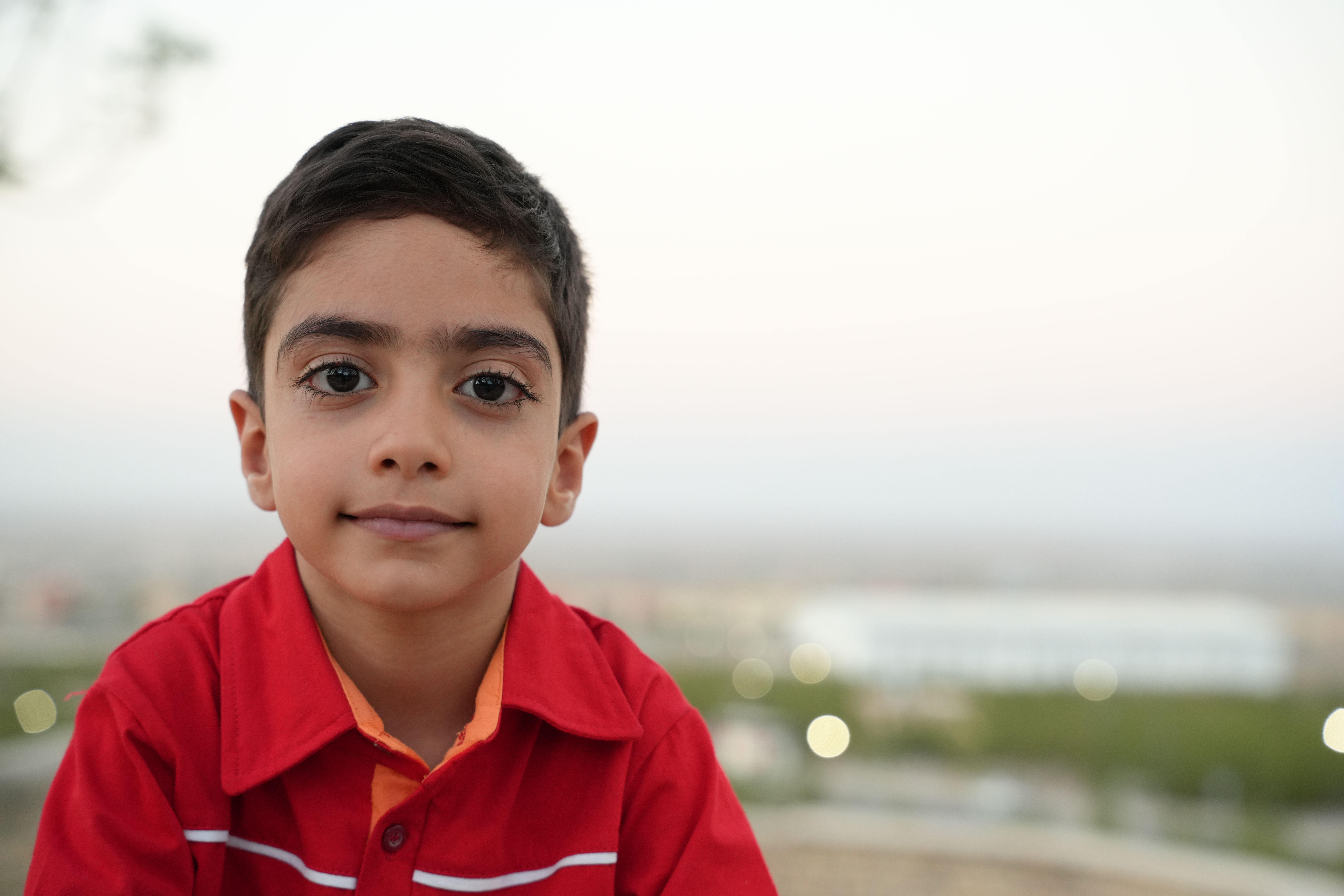 Portrait of a Young Boy in Red Shirt Outdoors · Free Stock Photo