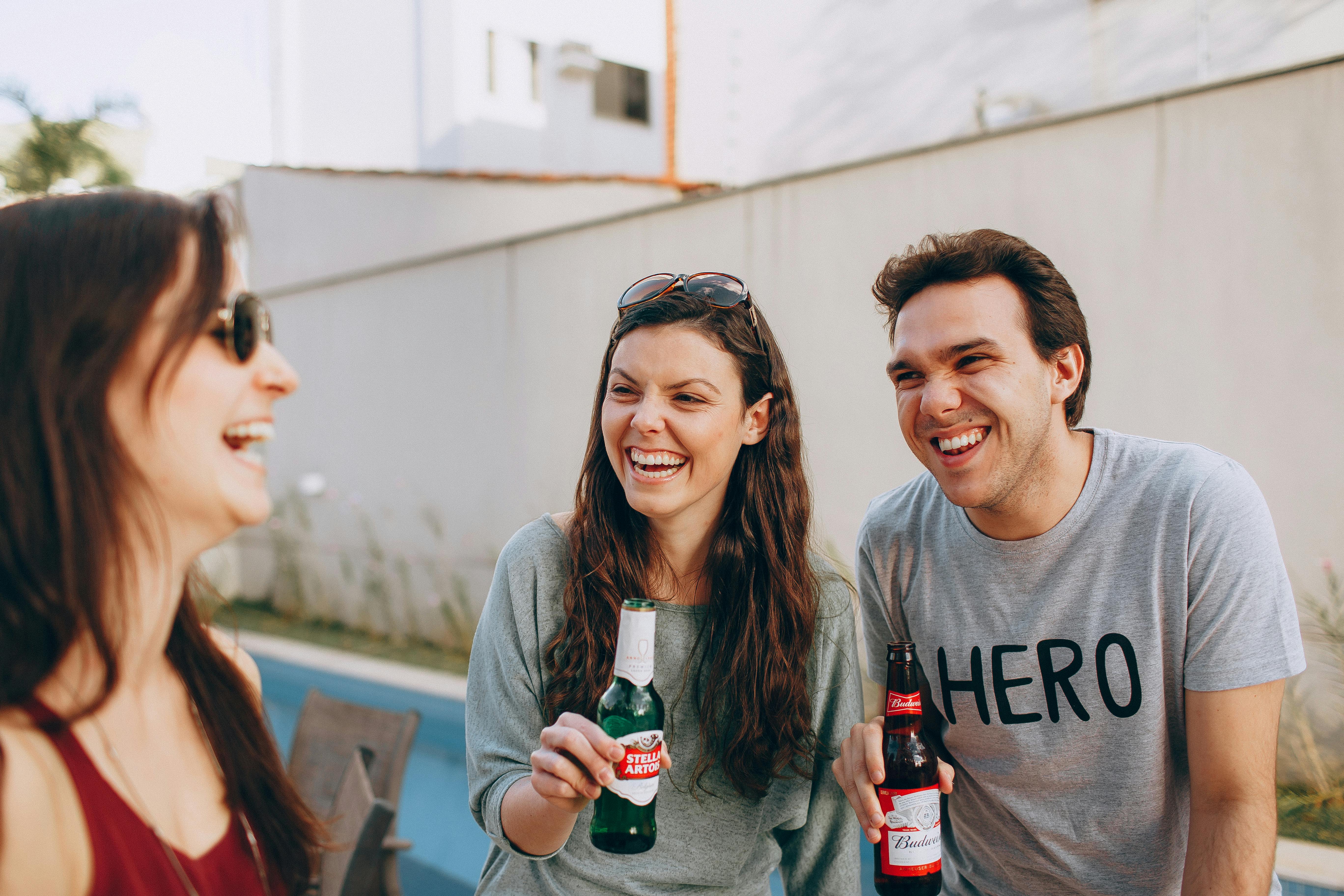 chemical group of friends drinking beer