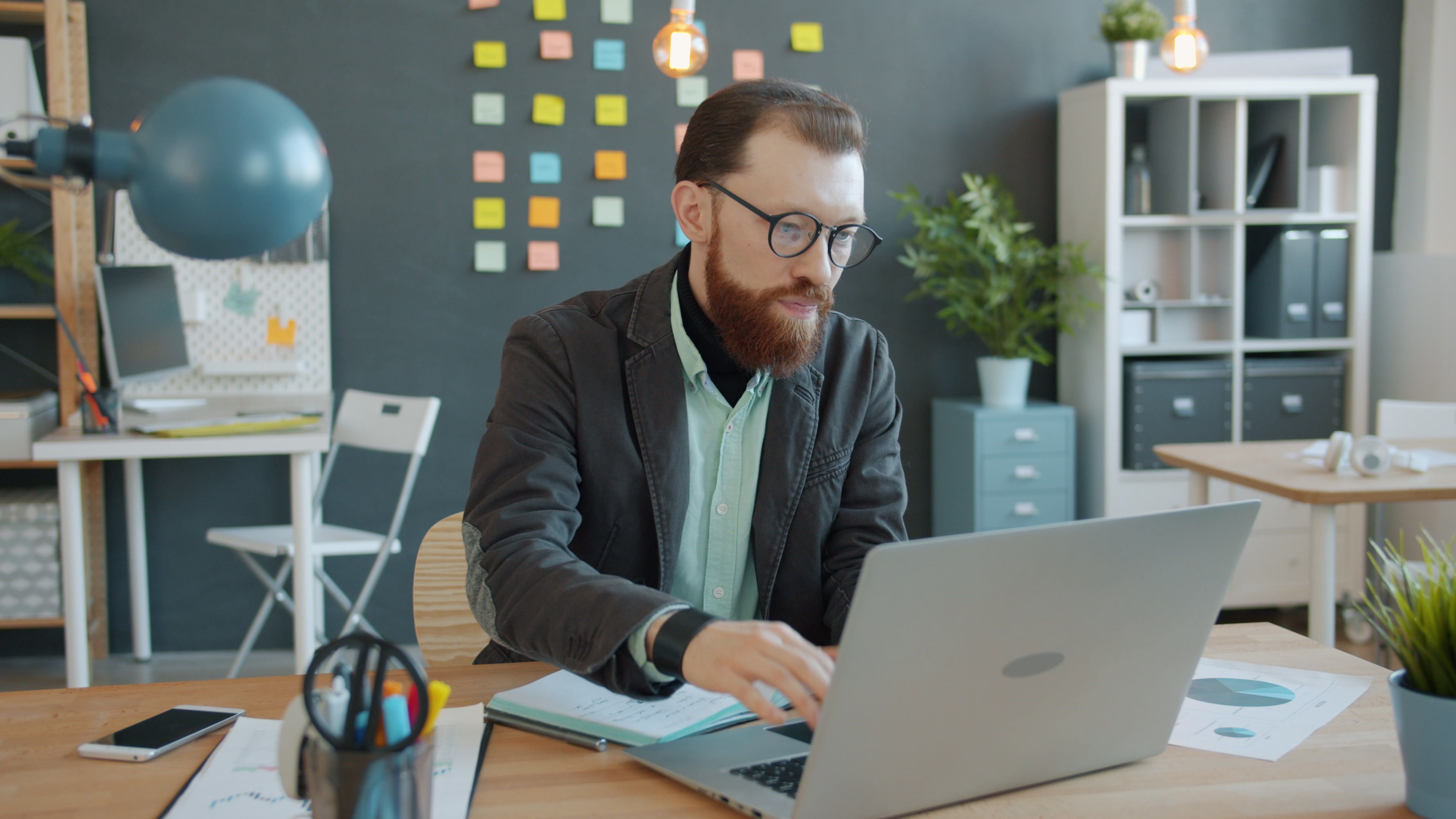 entrepreneur working alone laptop startup innovation