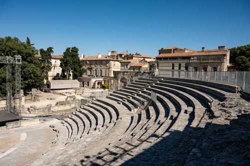 Free Explore the stunning ancient Roman amphitheater in Arles, a UNESCO World Heritage site in Provence, France. Stock Photo