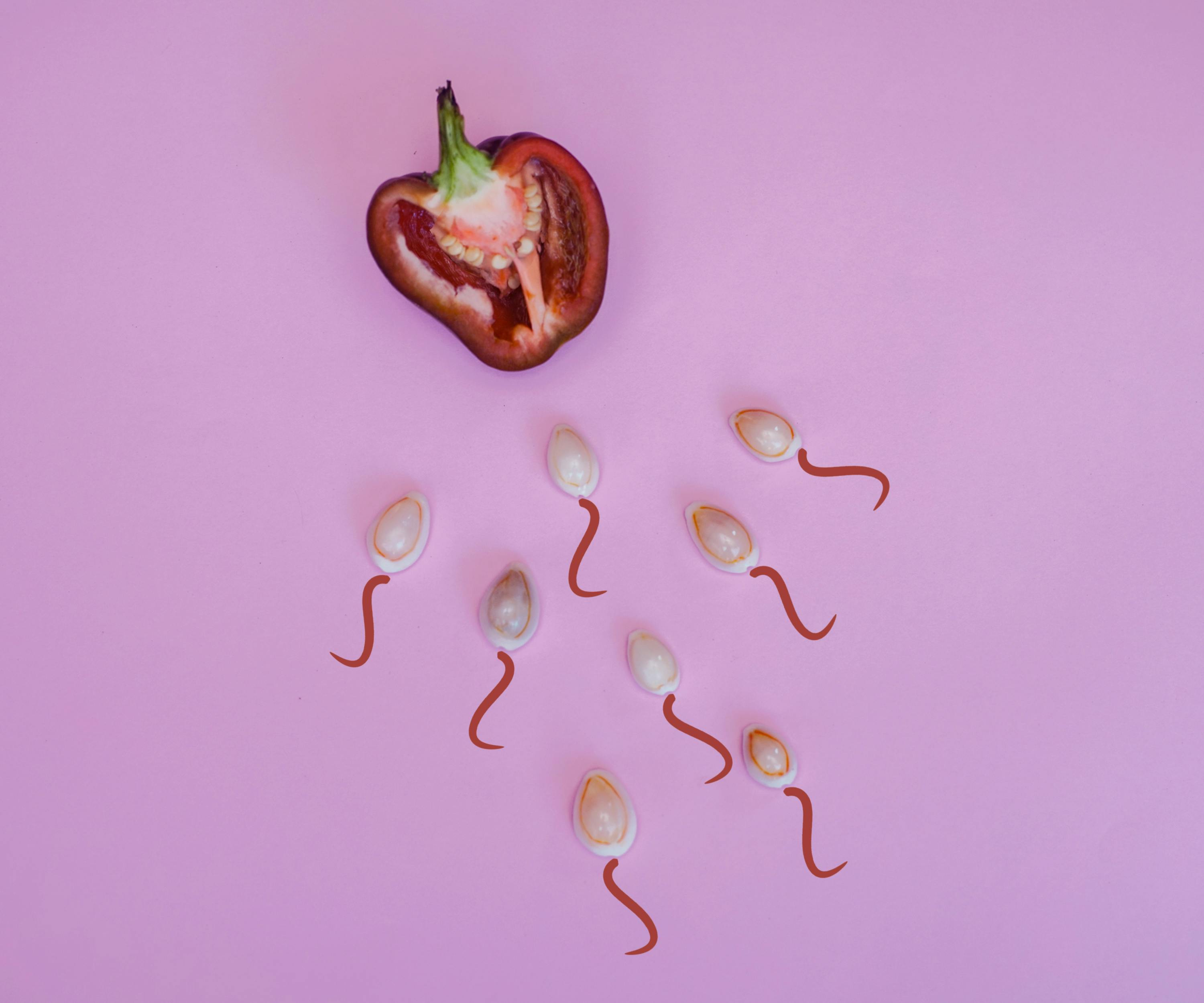 sliced bell pepper on pink background