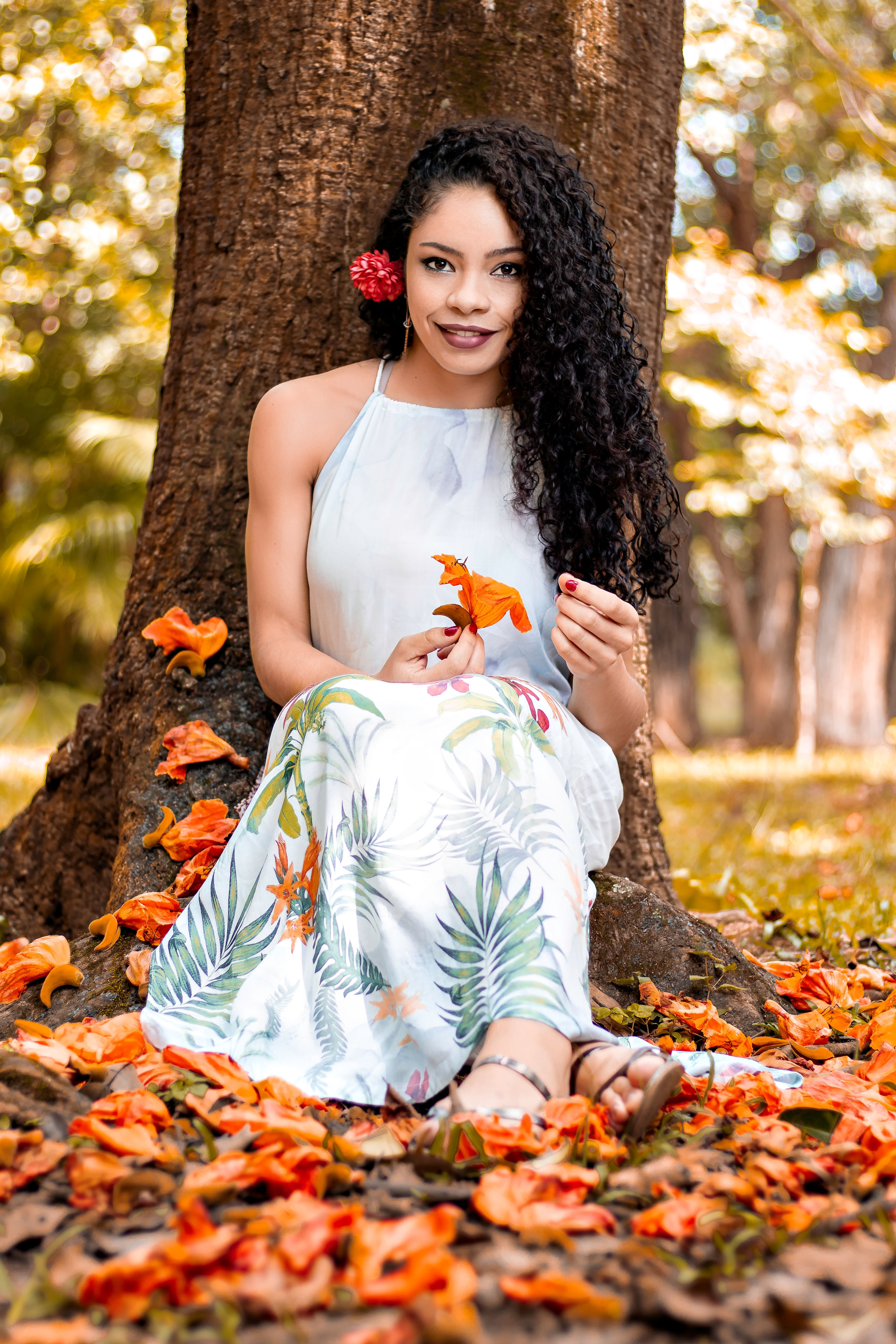 Woman In White Dress Sitting On Ground · Free Stock Photo