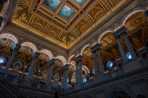 Free Stunning view of the ornate ceiling and arches in a historical building's interior. Stock Photo