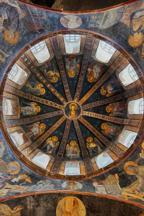 Free Stunning Byzantine frescoes on a dome ceiling in Istanbul showcasing religious art. Stock Photo