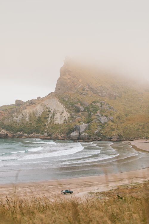 Free Misty coastal scene at Castlepoint Beach in the Wellington region, New Zealand. Stock Photo