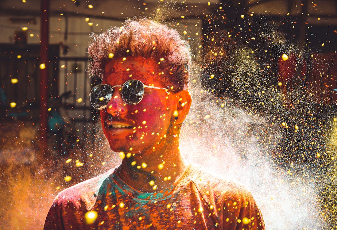 Free Man Covered In Colored Powder Stock Photo