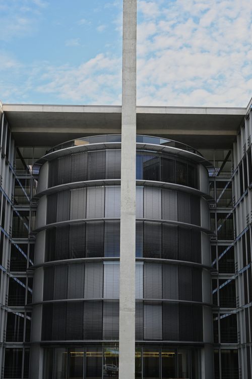 Free Close-up of the modern facade of Paul-Löbe-Haus in Berlin's government district. Stock Photo