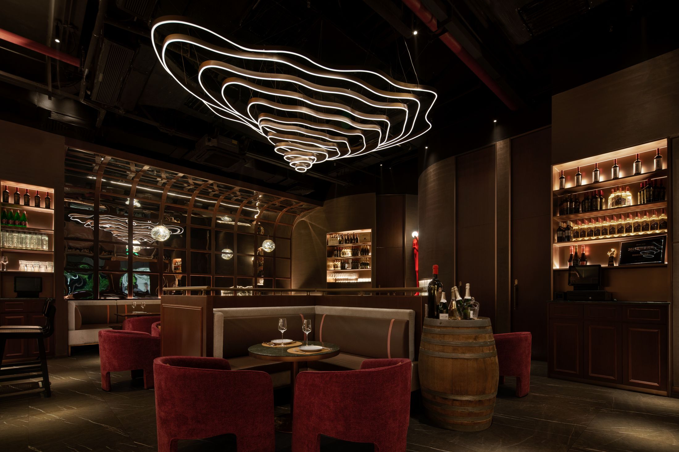 Elegant contemporary restaurant interior with refined lighting