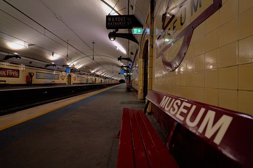 Free Explore the vintage architecture of Museum Station in Sydney, Australia, featuring classic signage and tiled walls. Stock Photo