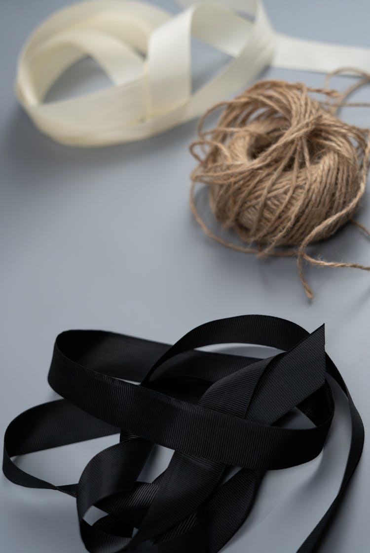 Brown Twine And Black Ribbon