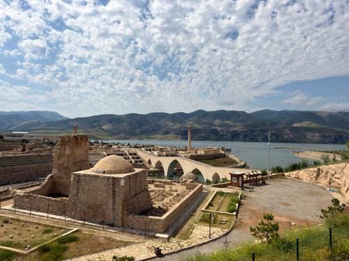 Free A breathtaking view of the Zeynel Bey Tomb and historic bridge in Hasankeyf, Turkey. Stock Photo