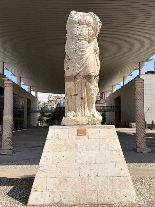 Free Headless Roman statue displayed in Gaziantep's Zeugma Mosaic Museum. Stock Photo