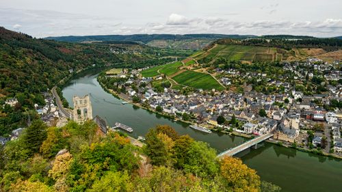 Free Stunning aerial view of a picturesque river and town in Germany. Stock Photo