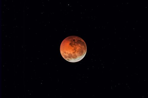Free Stunning blood moon lunar eclipse captured in Magaliesburg, South Africa, against a starry night sky. Stock Photo