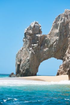 Breathtaking view of El Arco, a natural rock arch at Cabo San Lucas beach, Mexico.