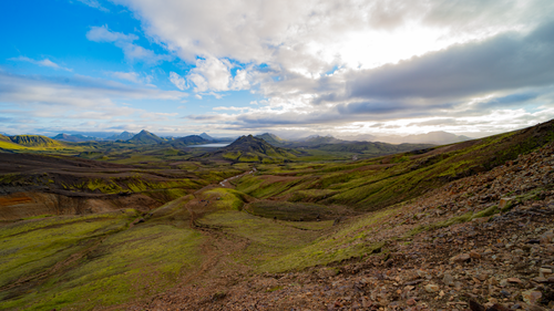 Free Expansive panorama of the Icelandic Highlands under a vibrant sky. Stock Photo