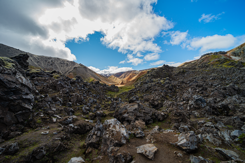 Free Explore the rugged beauty of a volcanic landscape under a dramatic sky, perfect for adventure. Stock Photo