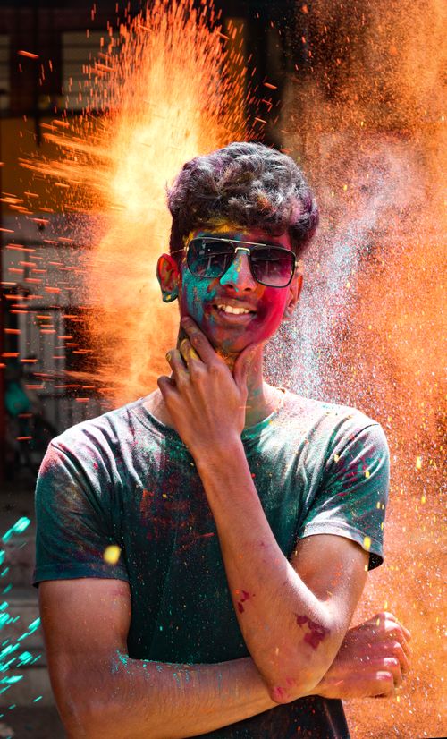 Free A joyful Holi celebration with colorful powder in Mumbai, captured in vibrant detail. Stock Photo