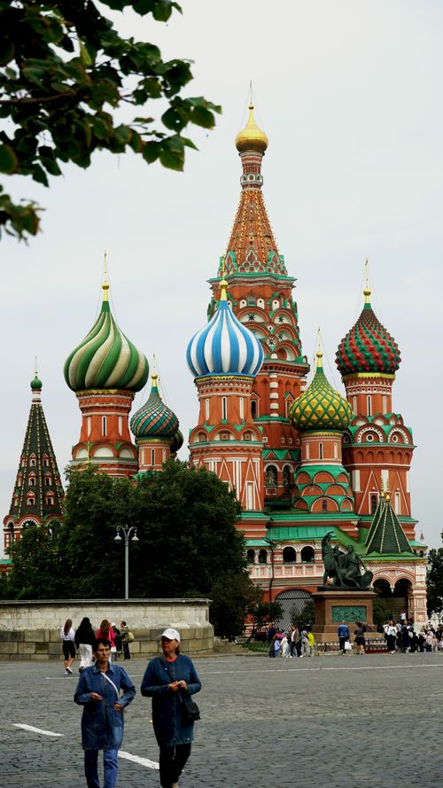 Free St. Basil's Cathedral with vibrant domes, located in Moscow's Red Square. Stock Photo
