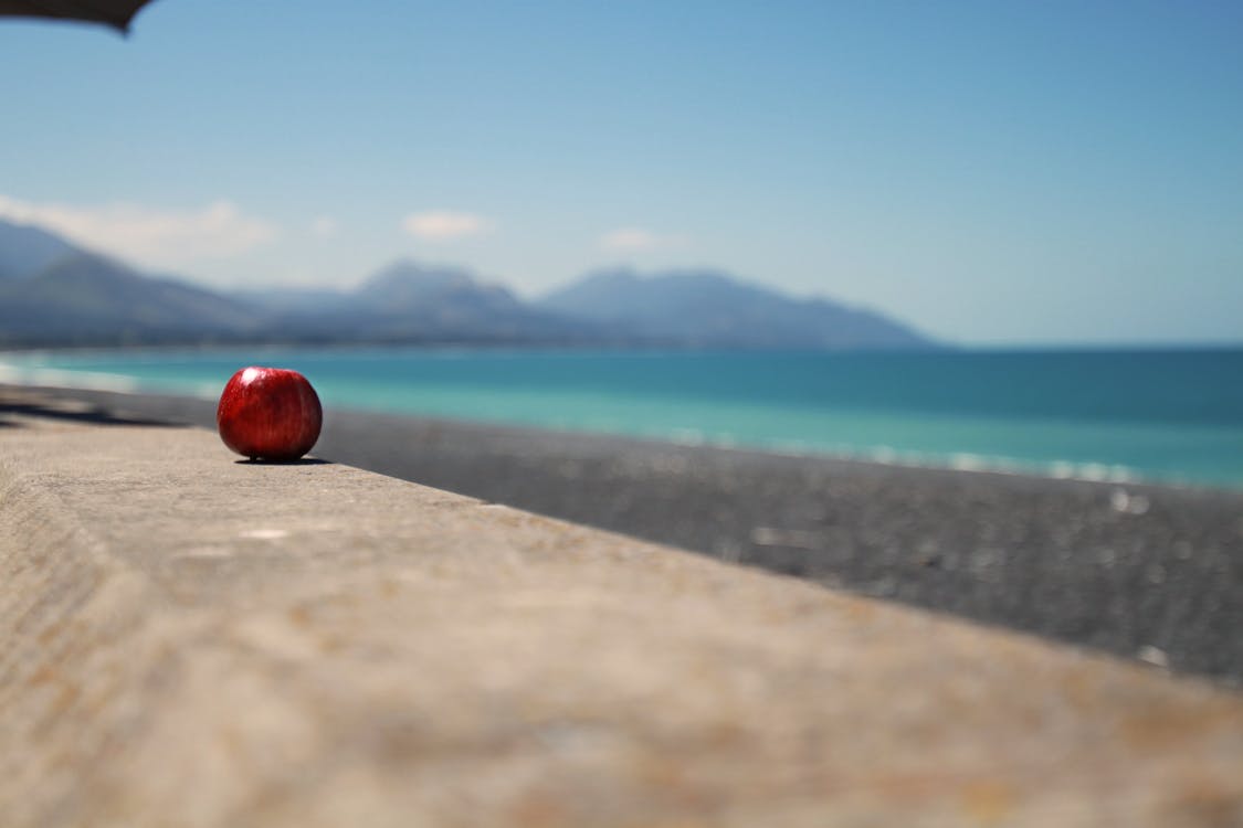 Free stock photo of apple, beach, blue