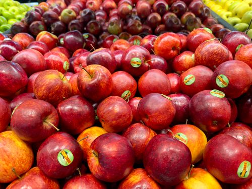 Free A vibrant display of fresh red apples at a local market in Maribyrnong, Victoria. Stock Photo