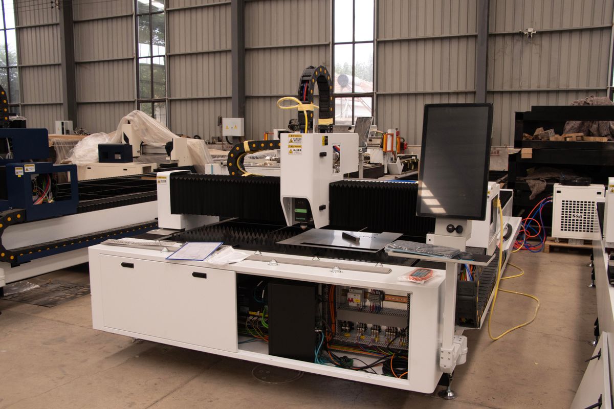 Industrial laser cutting machine in a factory