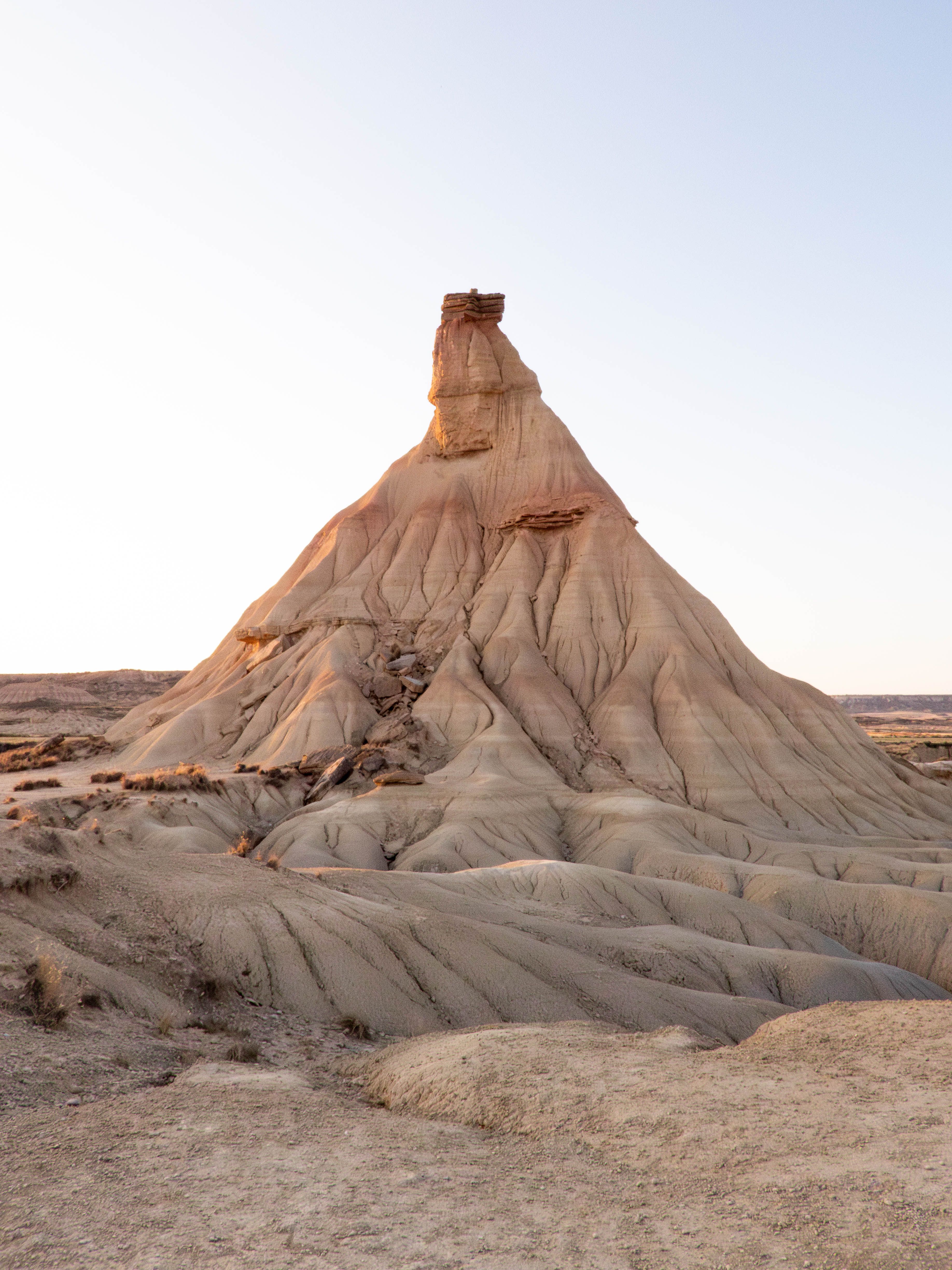 Eroded formation Castildetierra in Bardenas Reales, Navarra, at sunset.