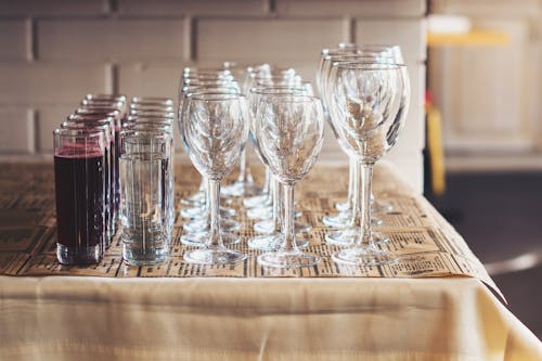 Clear Wine Glasses on the Table