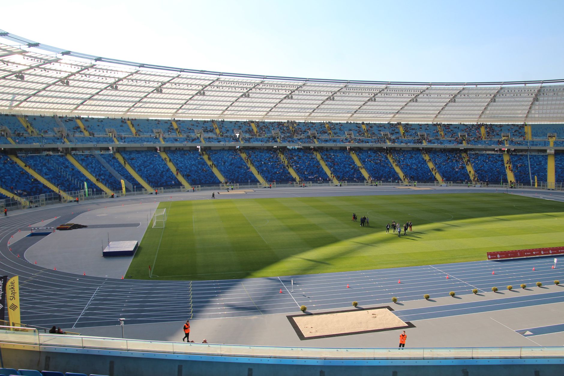 football stadium control room displaying a three-dimensional offside line during a tense VAR review