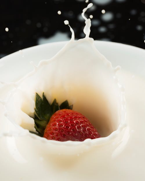 Free Strawberry Fruit In Milk Stock Photo