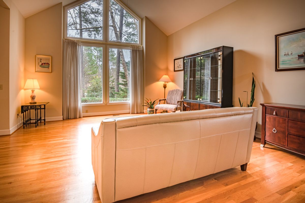 Sofa facing a window