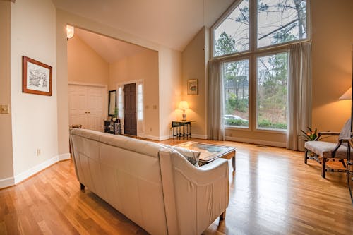 Photo Of Sofa In Front Wooden Table