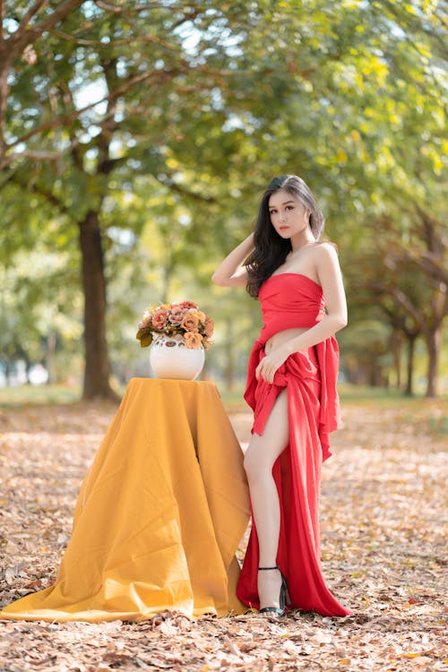 Free Photo Of Woman Wearing Red Dress Stock Photo