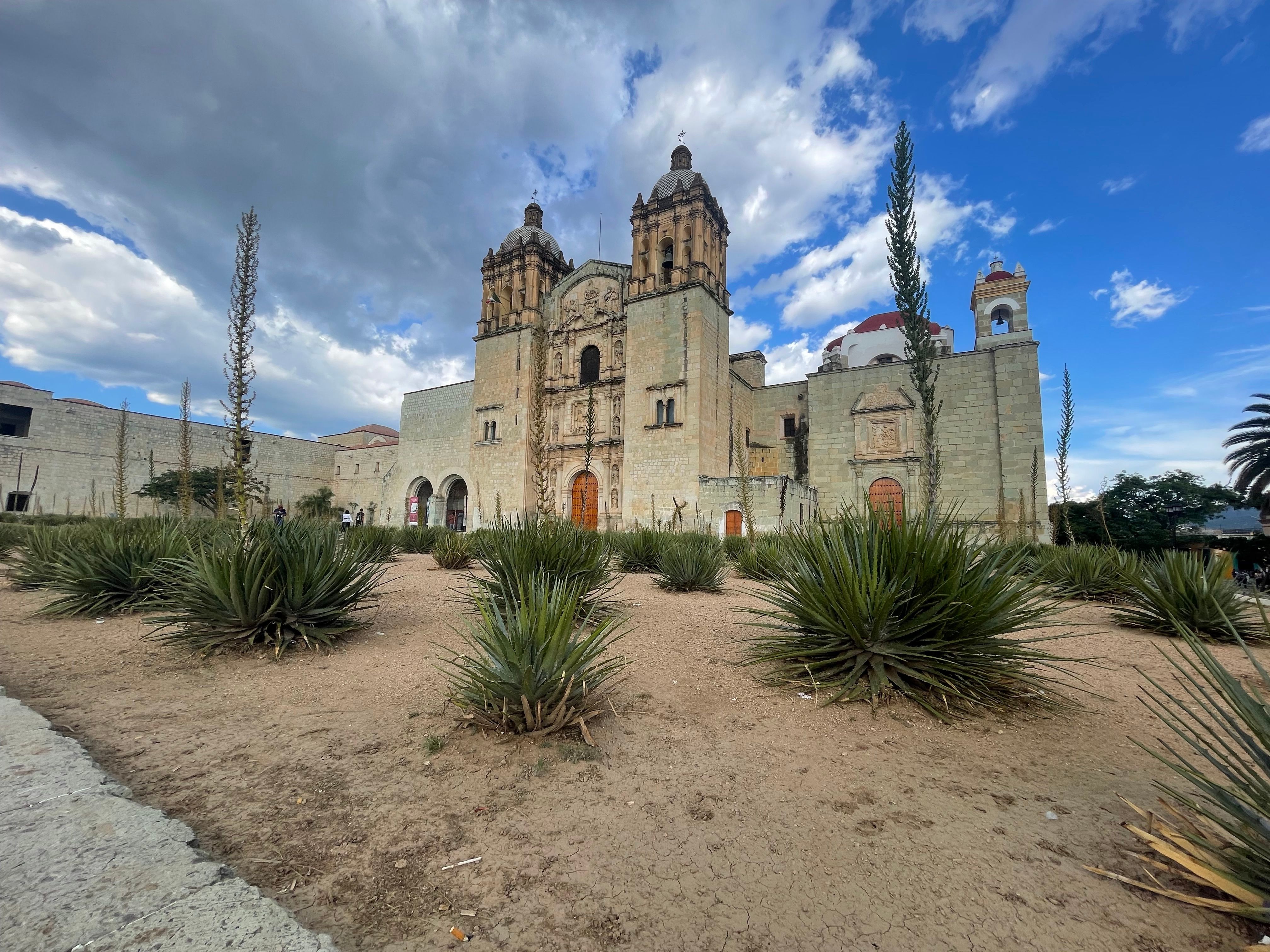 Beautiful view of the iconic Santo Domingo de Guzmán Church in Oaxaca, Mexico.
