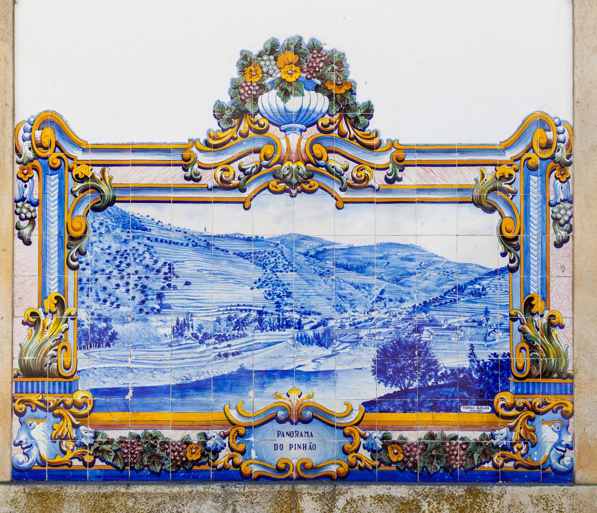 Decorative tile mural depicting Douro Valley at Pinhão station, Portugal.