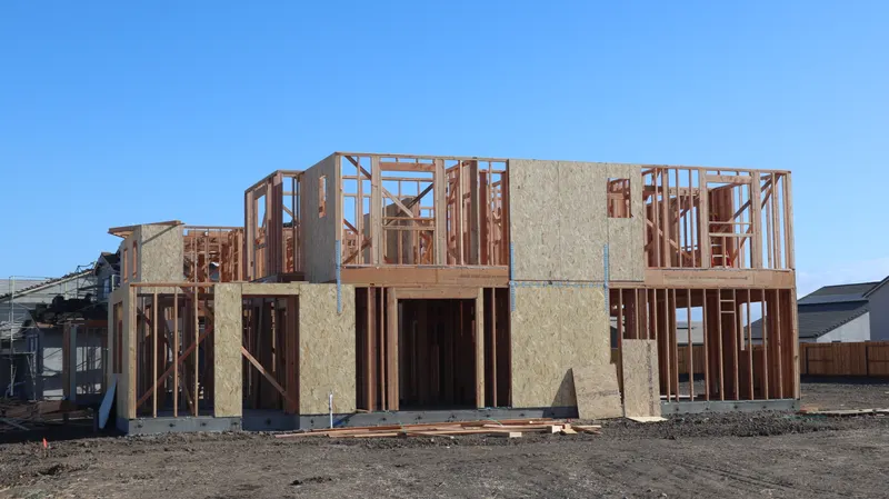 Wood framing of a new suburban house under construction
