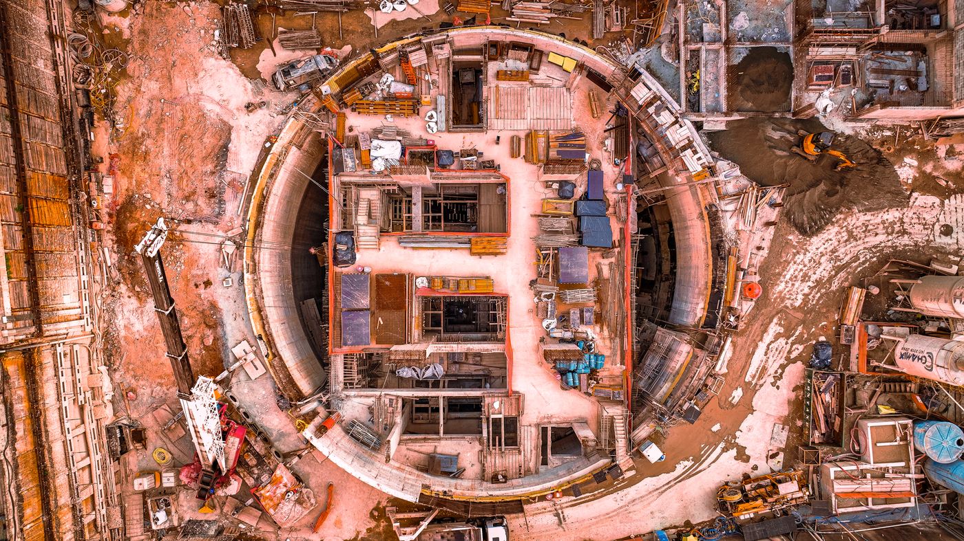An aerial view of a building site