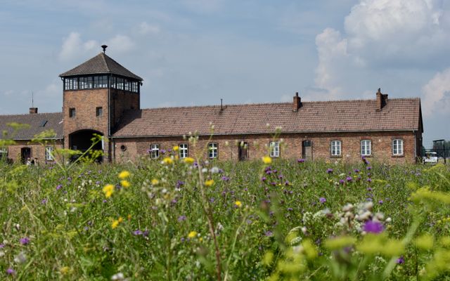 Photo: Shoeb Khan on Pexels Brick building and watchtower at Auschwitz-Birkenau concentration camp in Poland. Historical and solemn memorial site.